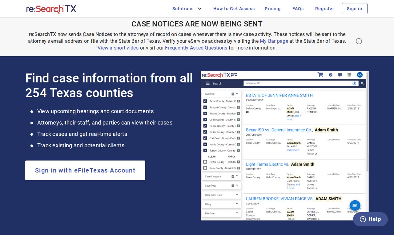 Live Oak County case lookup through the re SearchTX public entry