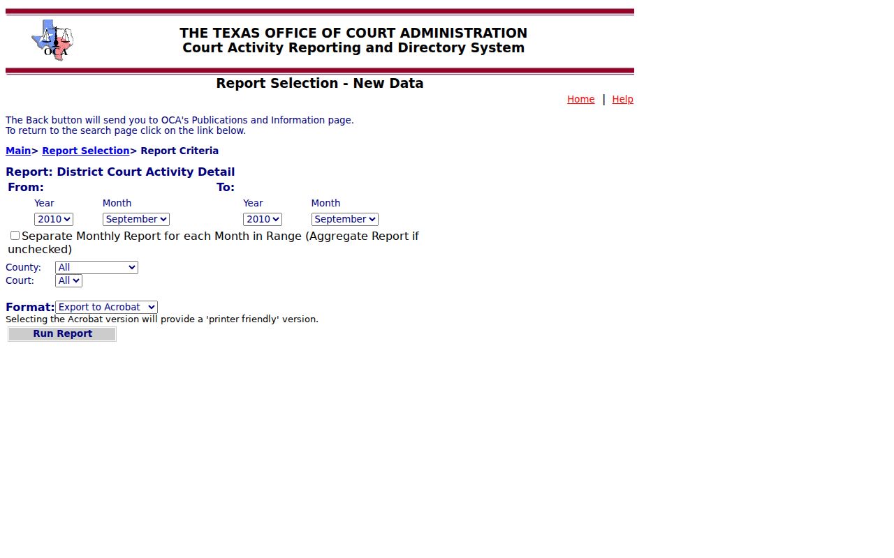 Live Oak County criminal docket district court activity report criteria