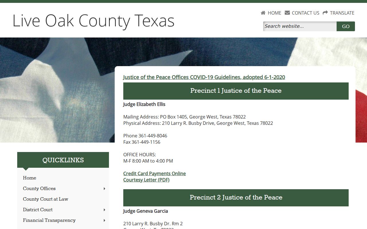 Live Oak County traffic ticket Justice of the Peace directory