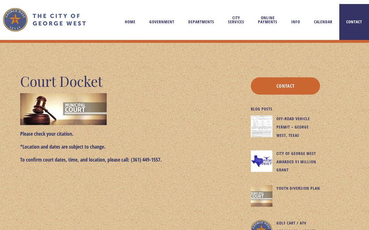 George West court docket date confirmation page