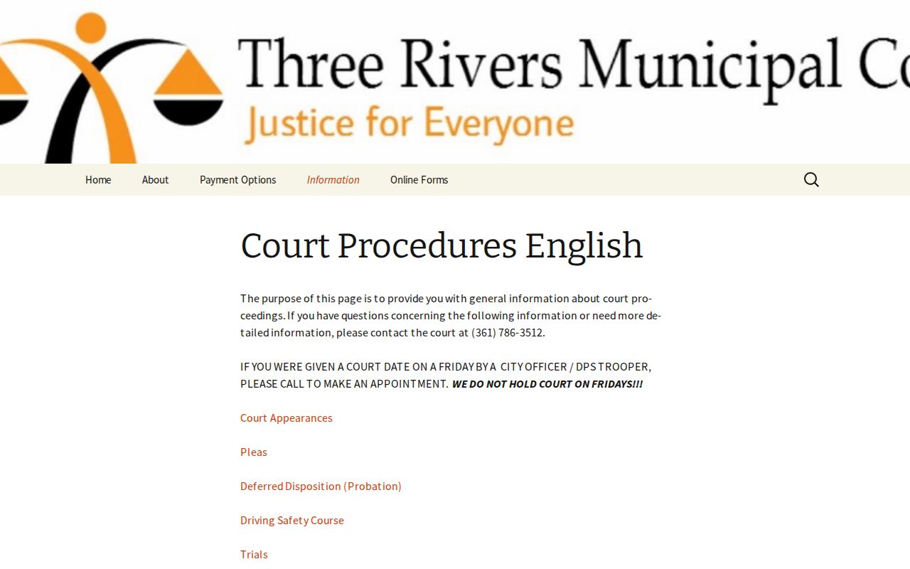 Three Rivers court docket plea and court procedure sections