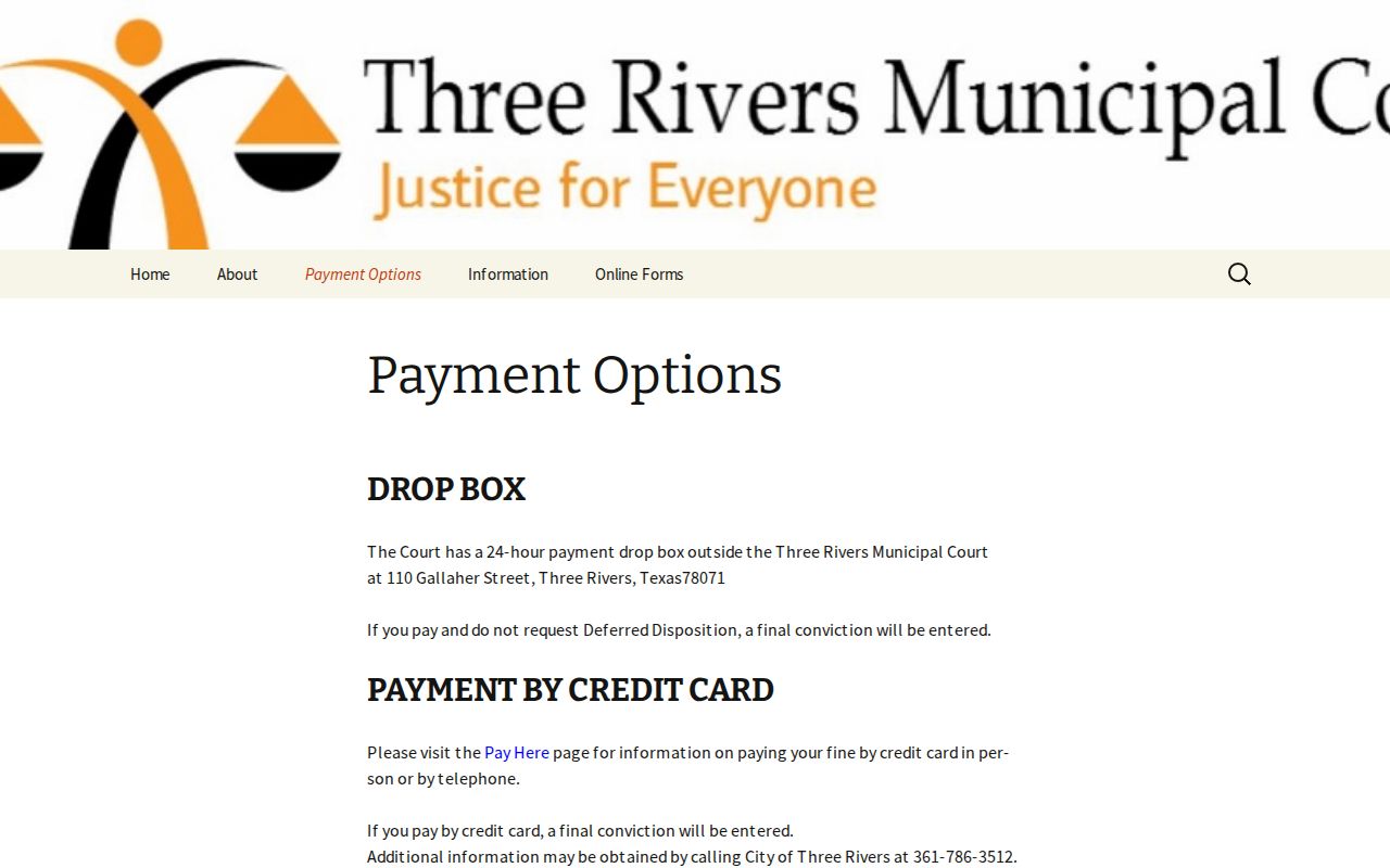 Three Rivers court docket drop box mail phone and card payment channels