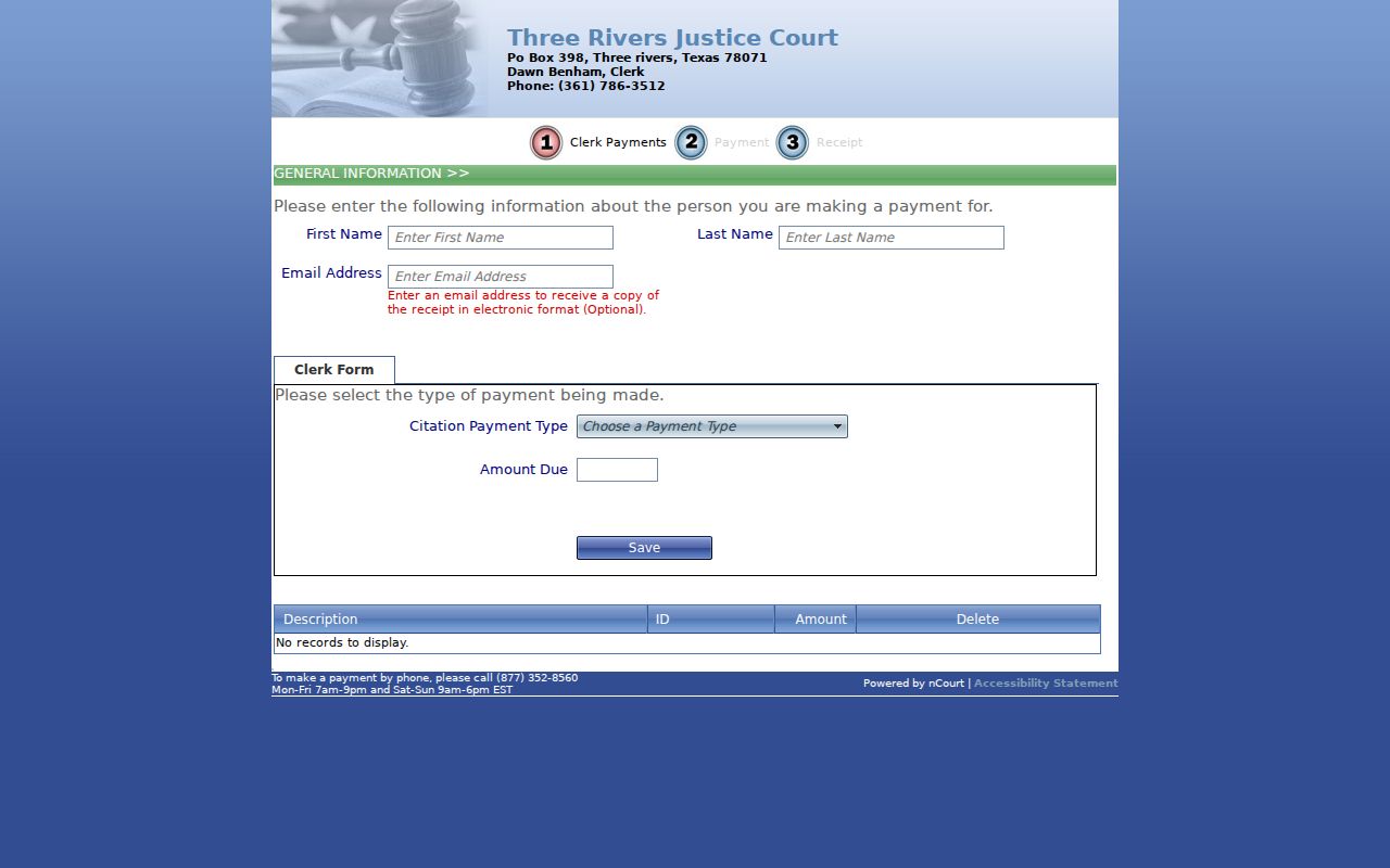 Three Rivers court docket nCourt payment form fields