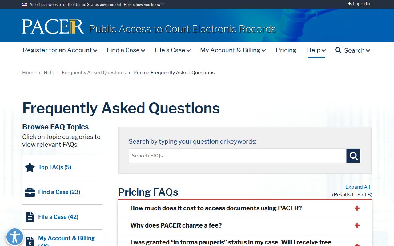 Live Oak County federal court record PACER pricing information