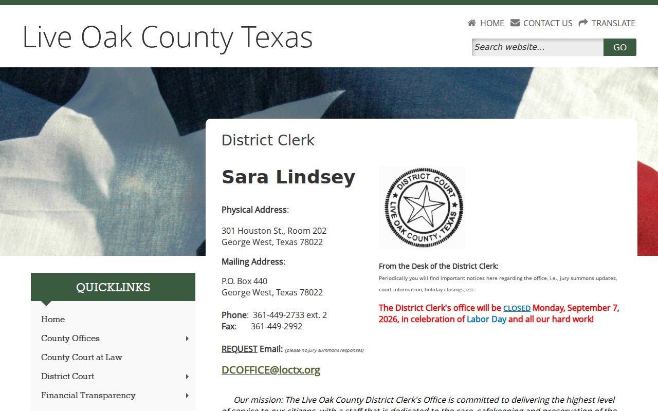 Live Oak County criminal docket District Clerk page