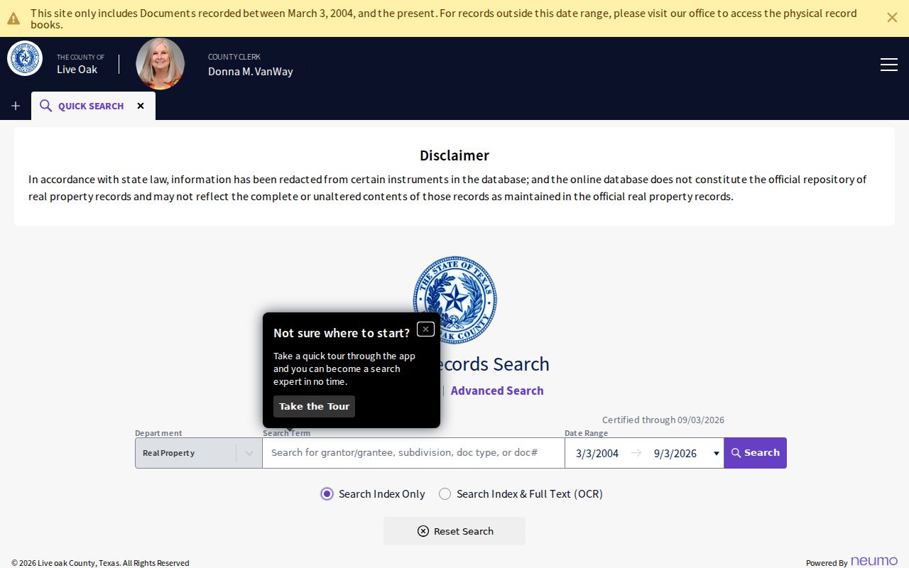 Live Oak County civil docket PublicSearch real property interface
